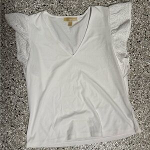 MICHAEL Michael Kors White V-Neck Blouse with Lace Sleeves